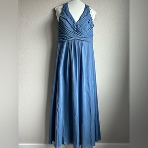 JJ’s House A-line V-Neck Floor-Length Chiffon Bridesmaid Dress in Slate Blue
